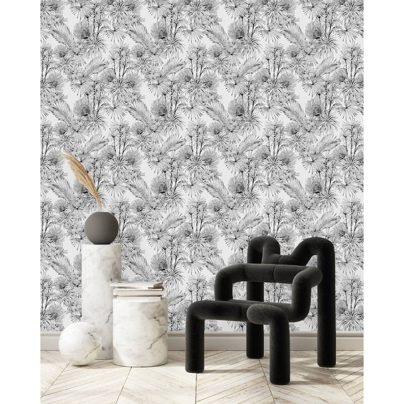 Black and White Tropical Wallpaper Peel and Stick and Prepasted - Bed