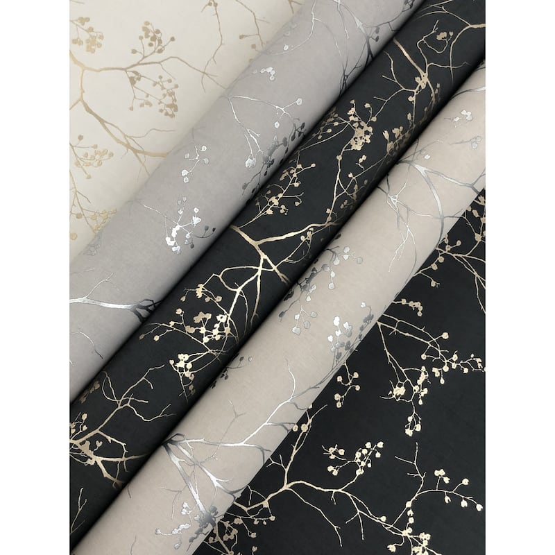 Grant Black/Gold Short Fiber Non-Woven Unpasted Botanical Luminous Branches Wallpaper Covers about 60.75 sq. ft.