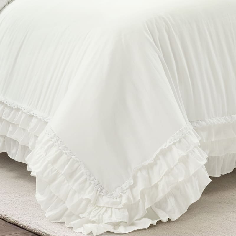 Lush Decor Ella Ruffle Lace 100 Percent Cotton Duvet Cover Set