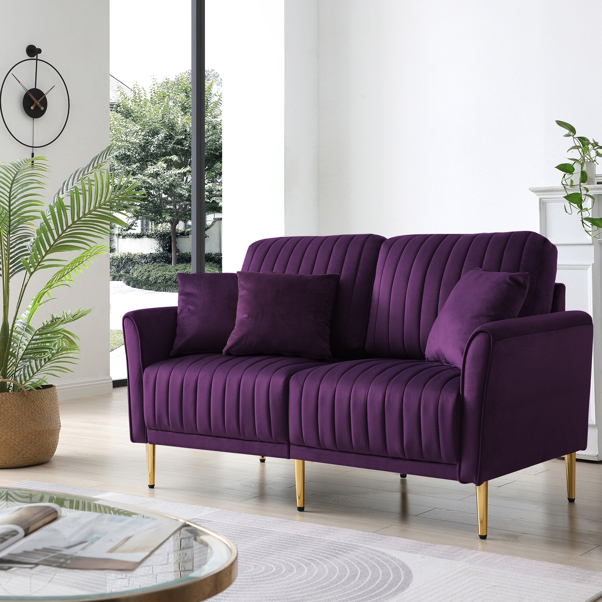 Art Deco Inspired 2 Seater Velvet Sofa with Channel Tufting and Two Throw Pillows Perfect for Living Rooms or Apartments Bed Bath Beyond 41892358