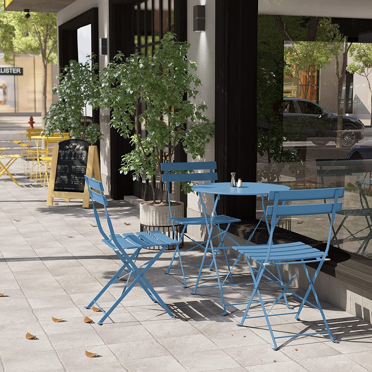 Grand patio premium steel bistro set folding outdoor furnitures top 3 piece set of foldable table and chairs red