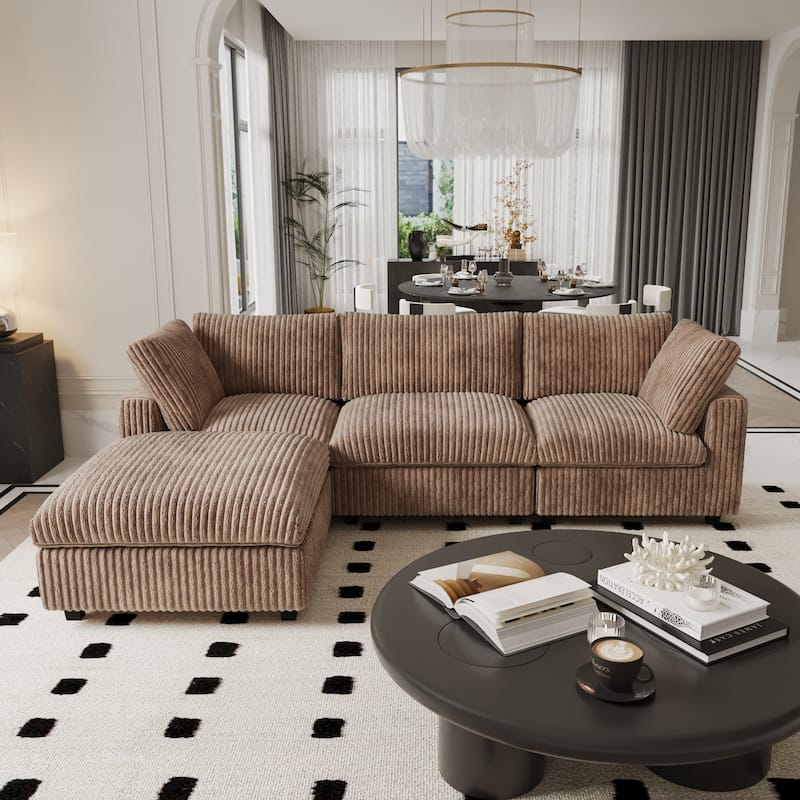 Oversized Deep Plush Cloud Sofa Couch, Modular Sectional Sofa with Ottoman - Tan