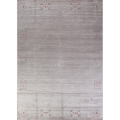 Silver Gray Gabbeh Indian Area Rug Handmade Modern Wool Carpet - 9'4" x 12'4"