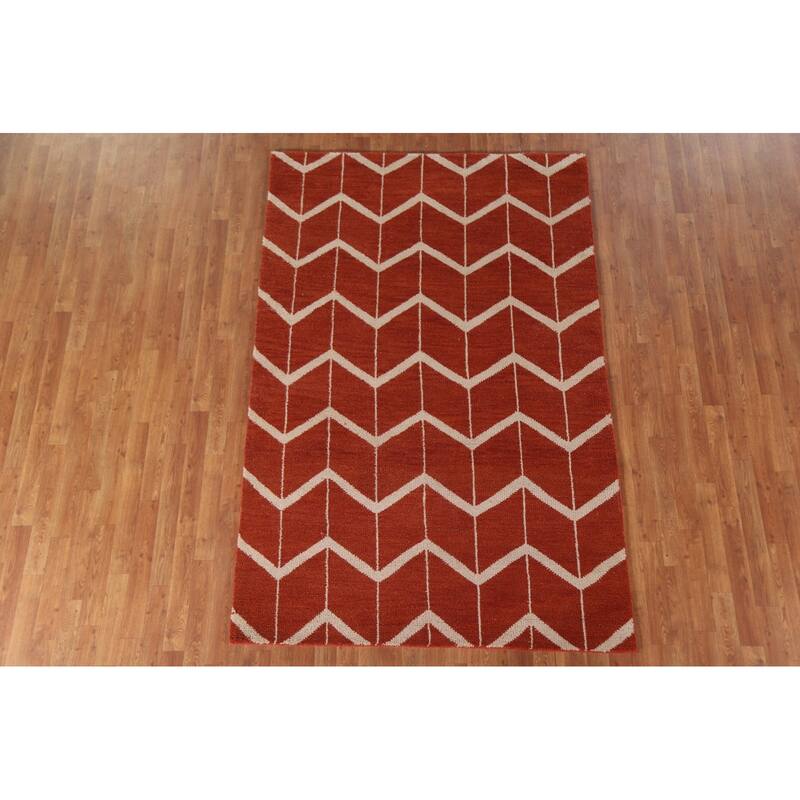 Hand Knotted Oriental 100% Wool Carpet Modern All-Over Oranges & Rust Gabbeh Area Rug - 7' 7'' X 5' 2''