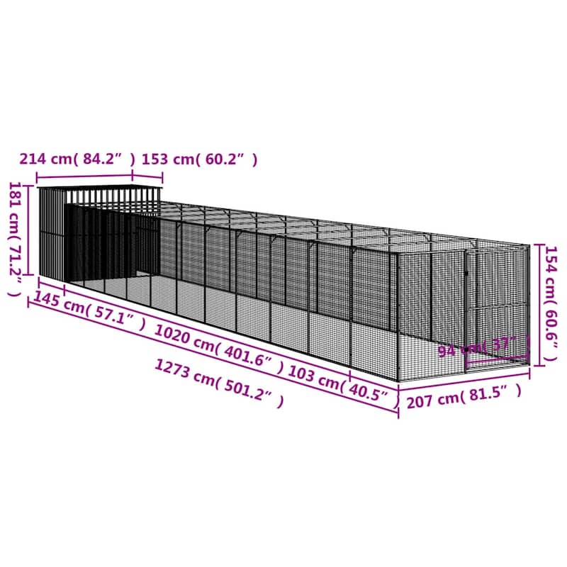 vidaXL Dog House with Run Light Gray/Anthracite multisize Galvanized Steel