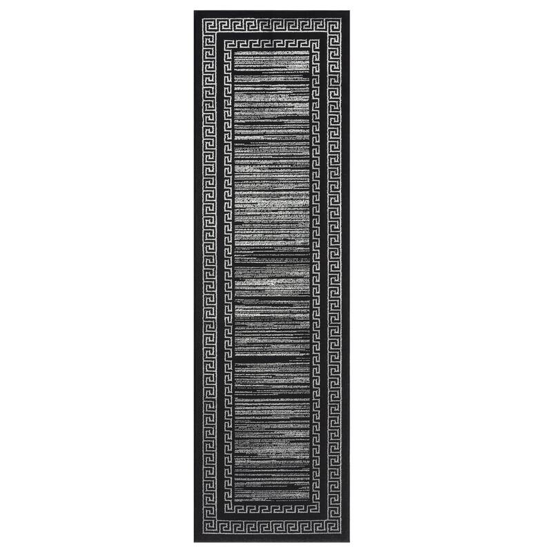 Ksamil Collection Abstract Border Area Rug - 2'4" x 7'11" - Black/Gray
