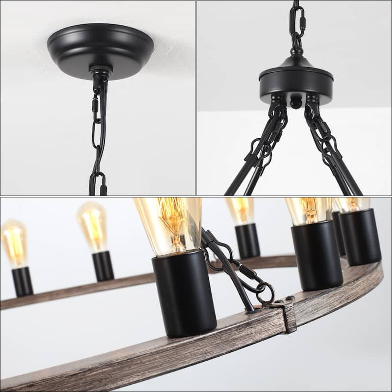 20-Light Round Rustic Wagon Wheel Chandelier, Farmhouse Chandelier, Dining Room Living Room Bedroom Kitchen Light Fixture