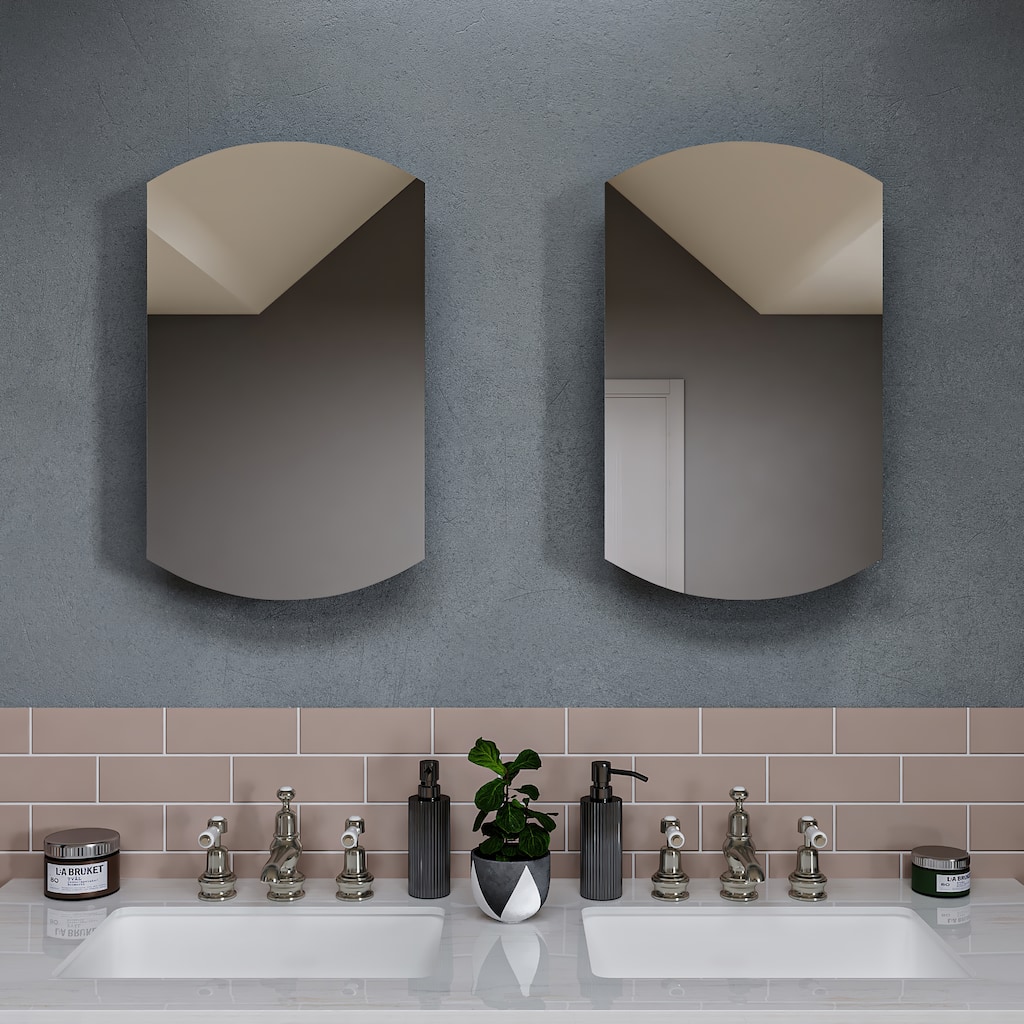 Croydex Sirena Arched Aluminum Medicine Cabinet Easy Install, Recessed or Surface Mount, 15W x 26H