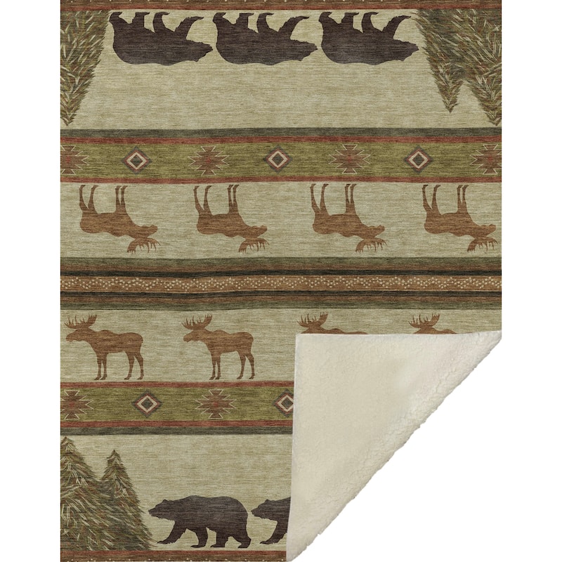 Premium Machine Washable ASB141 Bear Moose Sherpa Throw Blanket