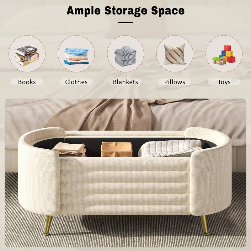 GDFStudio - Modern 44.9" Chenille Upholstered Storage Ottoman Bench