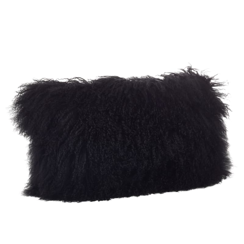 Poly-filled Mongolian Lamb Throw Pillow - 12"x20" - Black