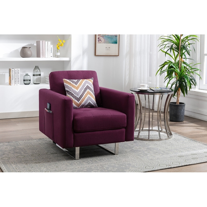 Tufted Accent Chair with Storage Pocket Pillow Upholstered