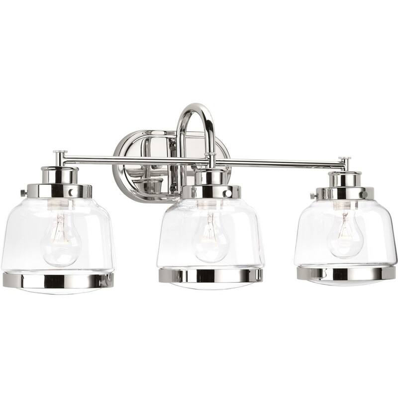Judson Collection Three-Light Polished Nickel Clear Glass Farmhouse Bath Vanity Light - 11.25" x 26" x 8.5" - 11.25" x 26" x 8.5"