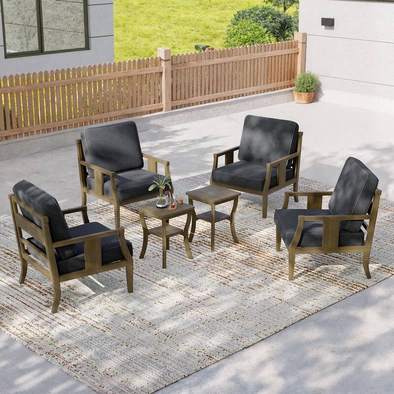 6-piece Outdoor Teak Seating Set Club Chairs with Cushions