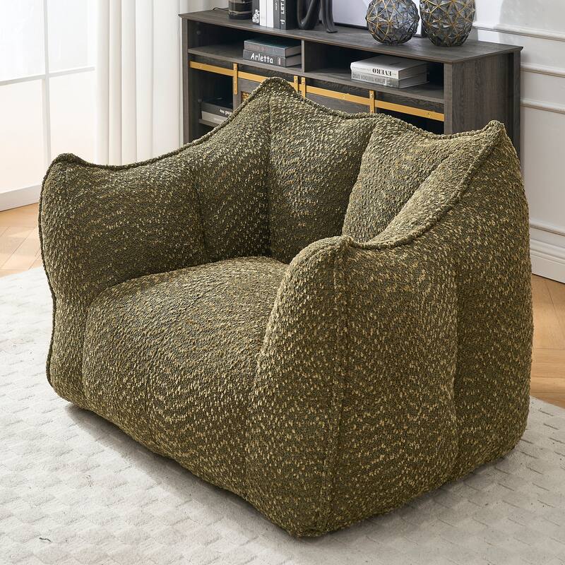 Modern Chenille Single Bean Bag Chair Square Lazy Sofa with Armrests for Living Room Bedroom Lounge