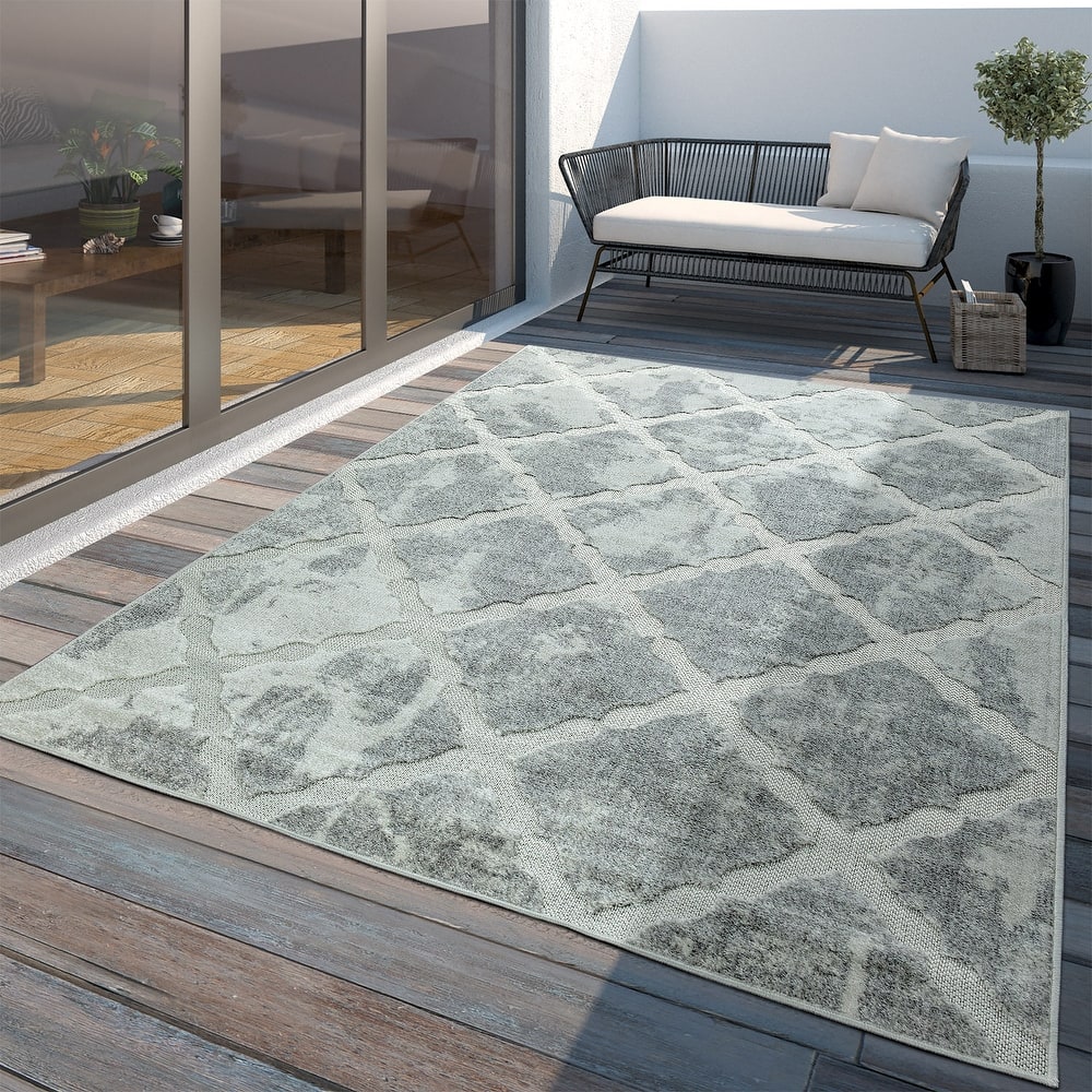 In- & Outdoor Rug Moroccan Style with Diamond Pattern in Light-Grey
