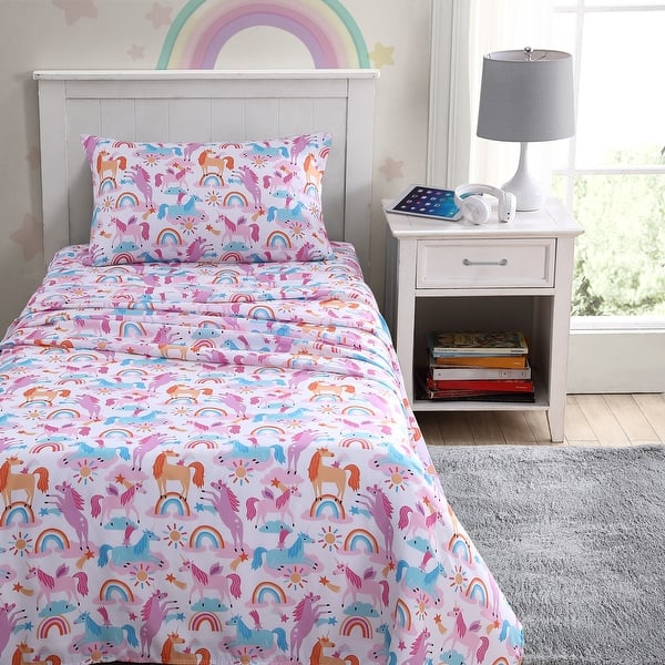 slide 2 of 15, Poppy & Fritz Kids Soft & Cozy Printed Sheet Sets Unicorn Pink - Full