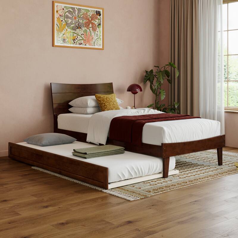 Phoenix Wood Platform Bed with Trundle - Walnut - Twin XL