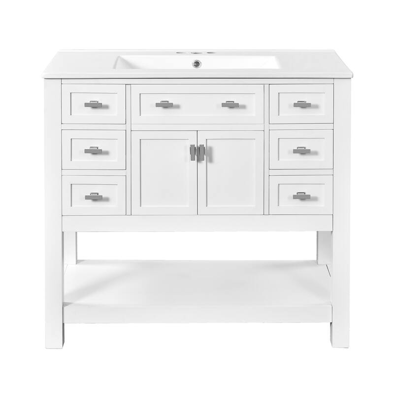 Bathroom Vanity with Top Sink, Bathroom Storage Cabinet with 2 Soft Closing Doors, Bathroom Vanities with 6 Drawers