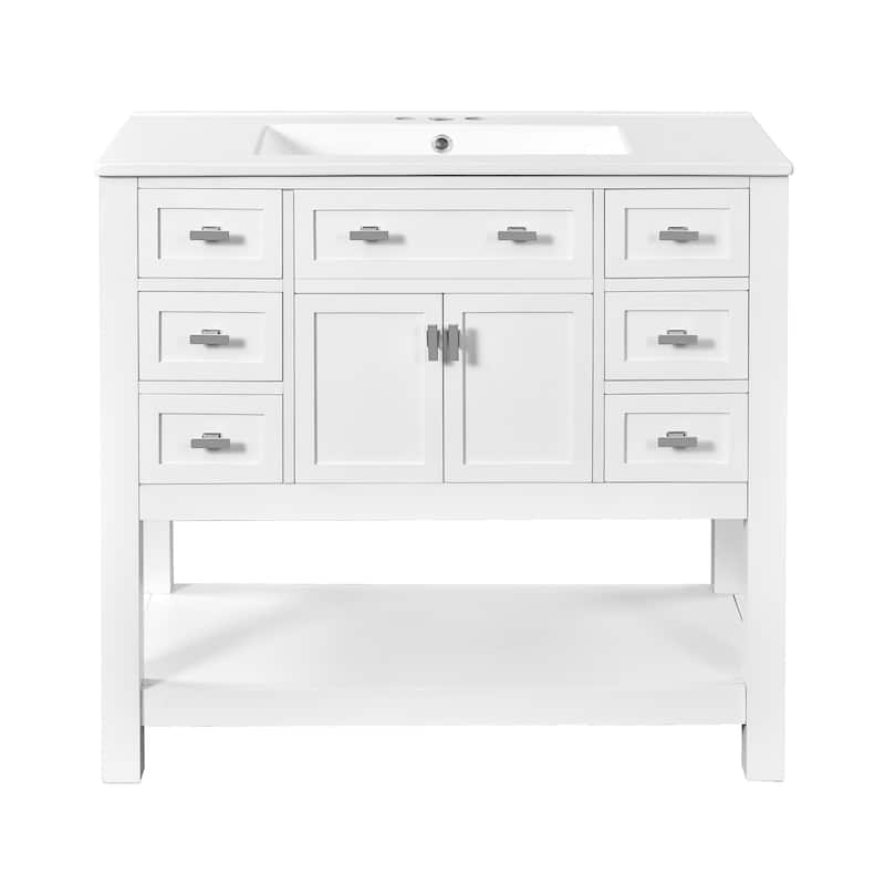 Roomfitters 36" Vanity with Sink, Modern Bathroom Cabinet with 2 Doors and 6 Drawers, Freestanding Storage Design