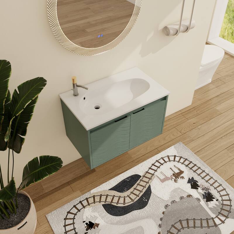 Malwee 24"/30"/36"/48" Floating Bathroom Vanity, Wall Mounted Bathroom Vanity with Resin Top,Soft Close Doors