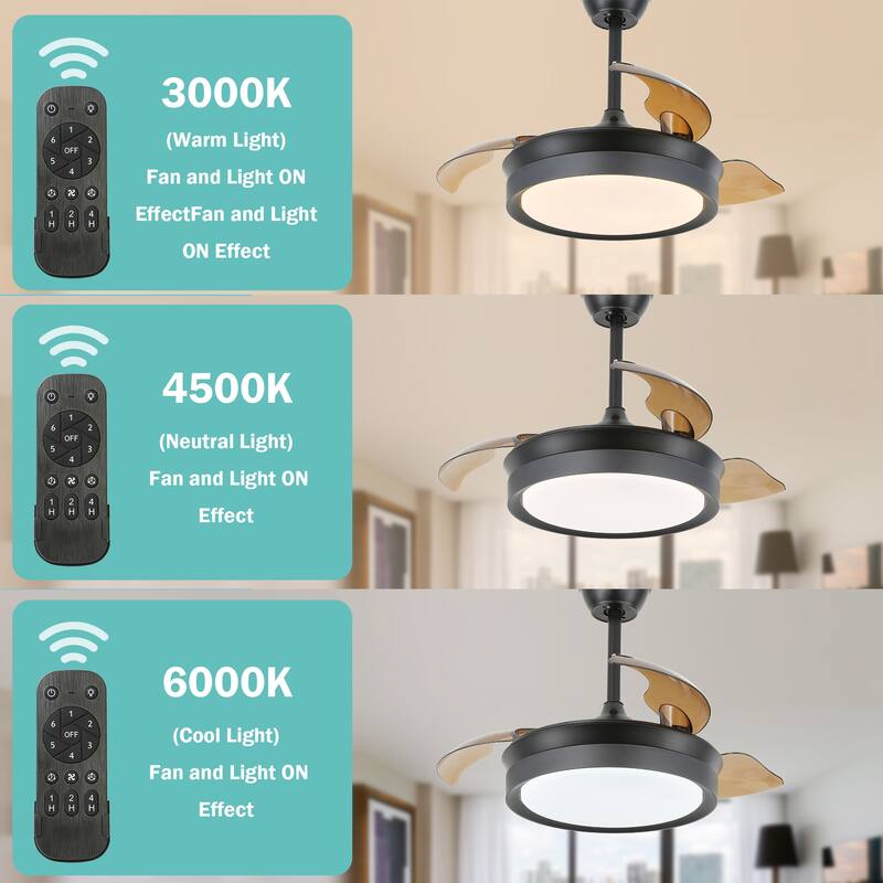 Oaks Aura Modern 36in. LED Light Memory Retractable Ceiling Fan with Light, 6-Speed,Dc Motor Technology, Remote Control