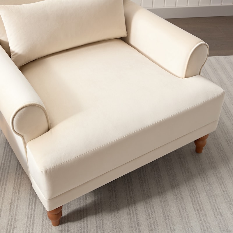 Roomfitters Oversized Accent Chair with Circular Armrests, Upholstered Lounge Chair with Lumbar Pillow and Vintage Legs
