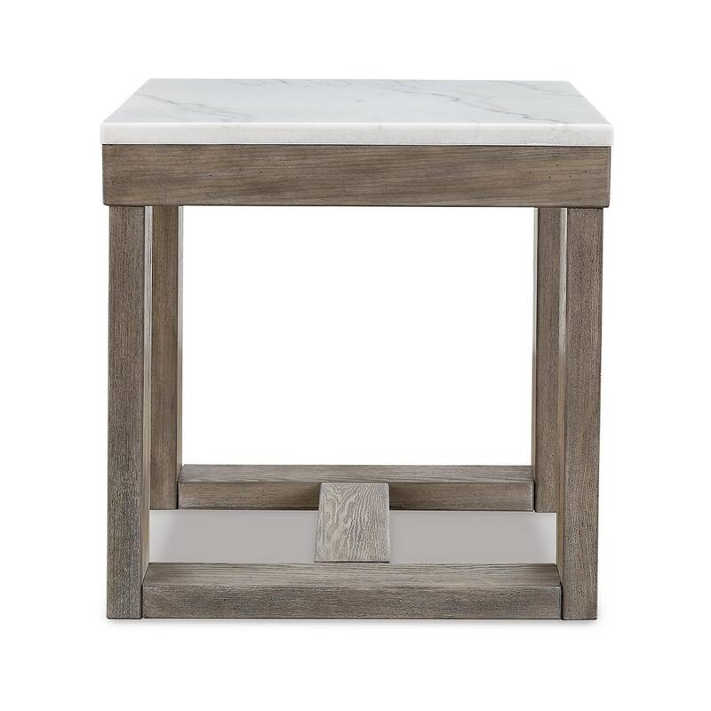 Aska Side End Table, Block Profile, Marble, 24 Inch Taupe Gray Wood