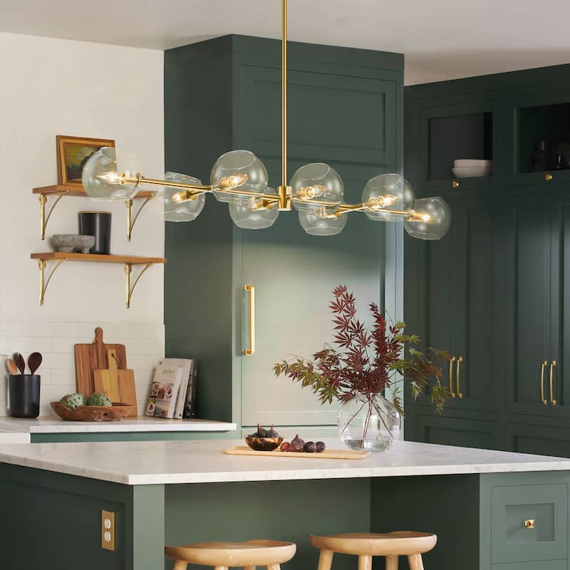 8-Light Modern Sputnik Branch Linear Pendant Metal/ Glass Globe Bubble Chandelier for Dining/ Living Room