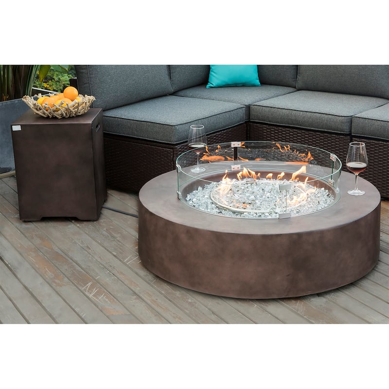 COSIEST 41''Round Outdoor Patio Fire Pit Table with Wind Guard,Tank