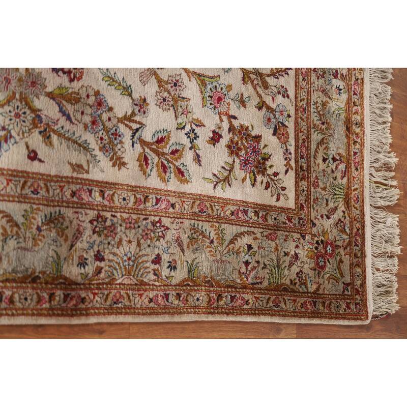 Handmade Kashan Persian Antique Area Rug Oriental Silk Carpet - 4'7"x 7'7"