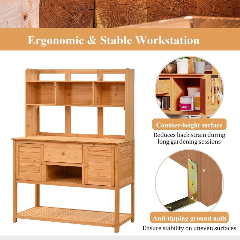 50.2'' Fir Wood Potting Bench with Hutch