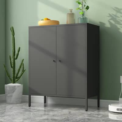 Modern Buffet Cabinet with Storage Shelves, Steel Handles and Adjustable Standing Feet