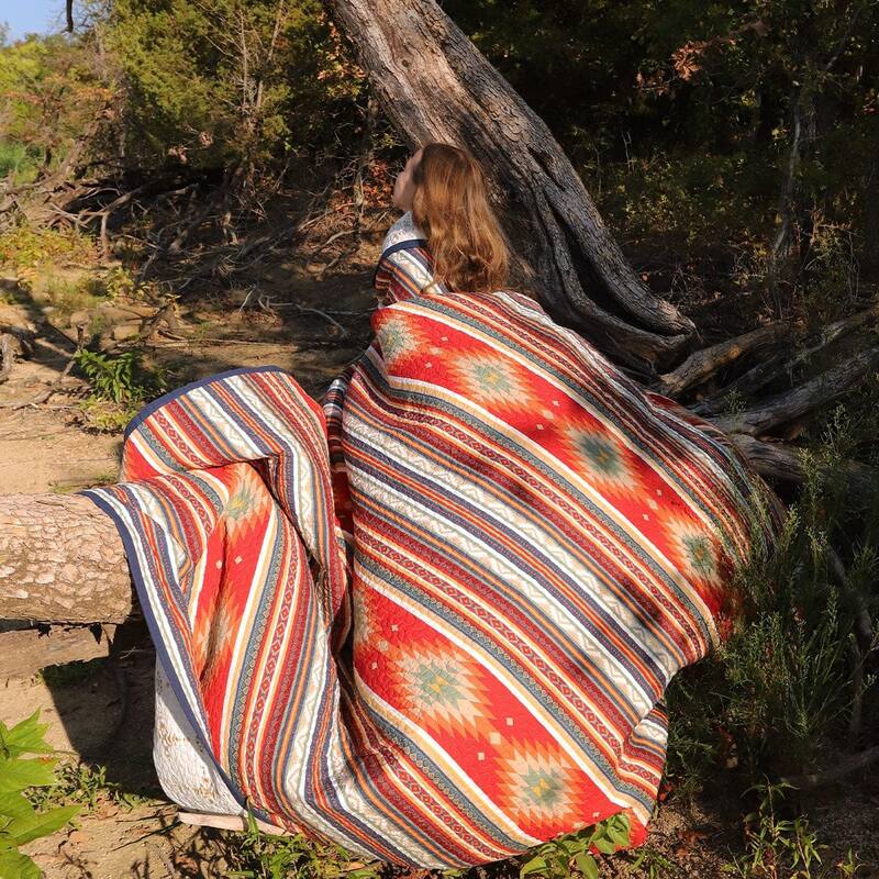 Paseo Road Del Sol Aztec Western Bedding 3 Piece Reversible Quilt Set with Pillow Shams