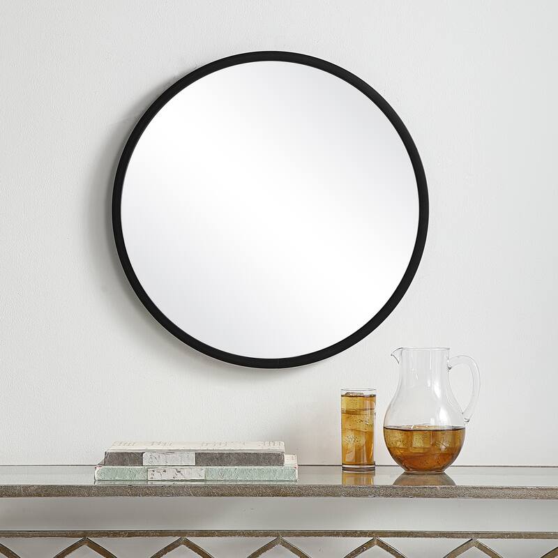 Copper Grove Matte Black Metal Round Wall Mirror