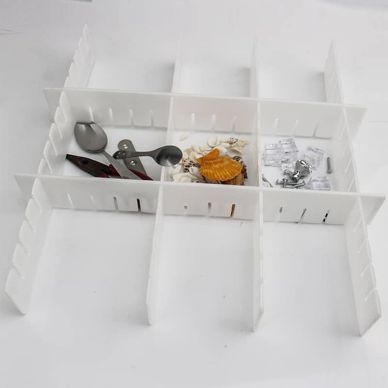 Plastic DIY Grid Drawer Divider Household Organizer 15 Pcs - White - 17" x 2.5" x 0.16"(L*W*T)