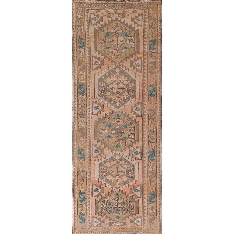 Ardebil Persian Vintage Runner Rug Handmade Wool Carpet - 3'0"x 10'0"