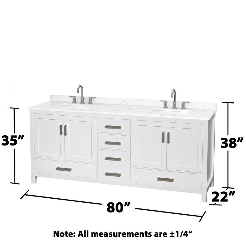 Sheffield 80-inch Double Vanity, 3 Hole Quartz Top, 70-inch Mirror