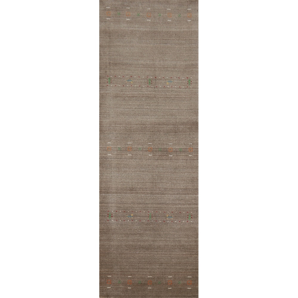 Gabbeh Indian Runner Rug Hand-Knotted Oriental Grey Wool Carpet - 2'4" x 9'9"