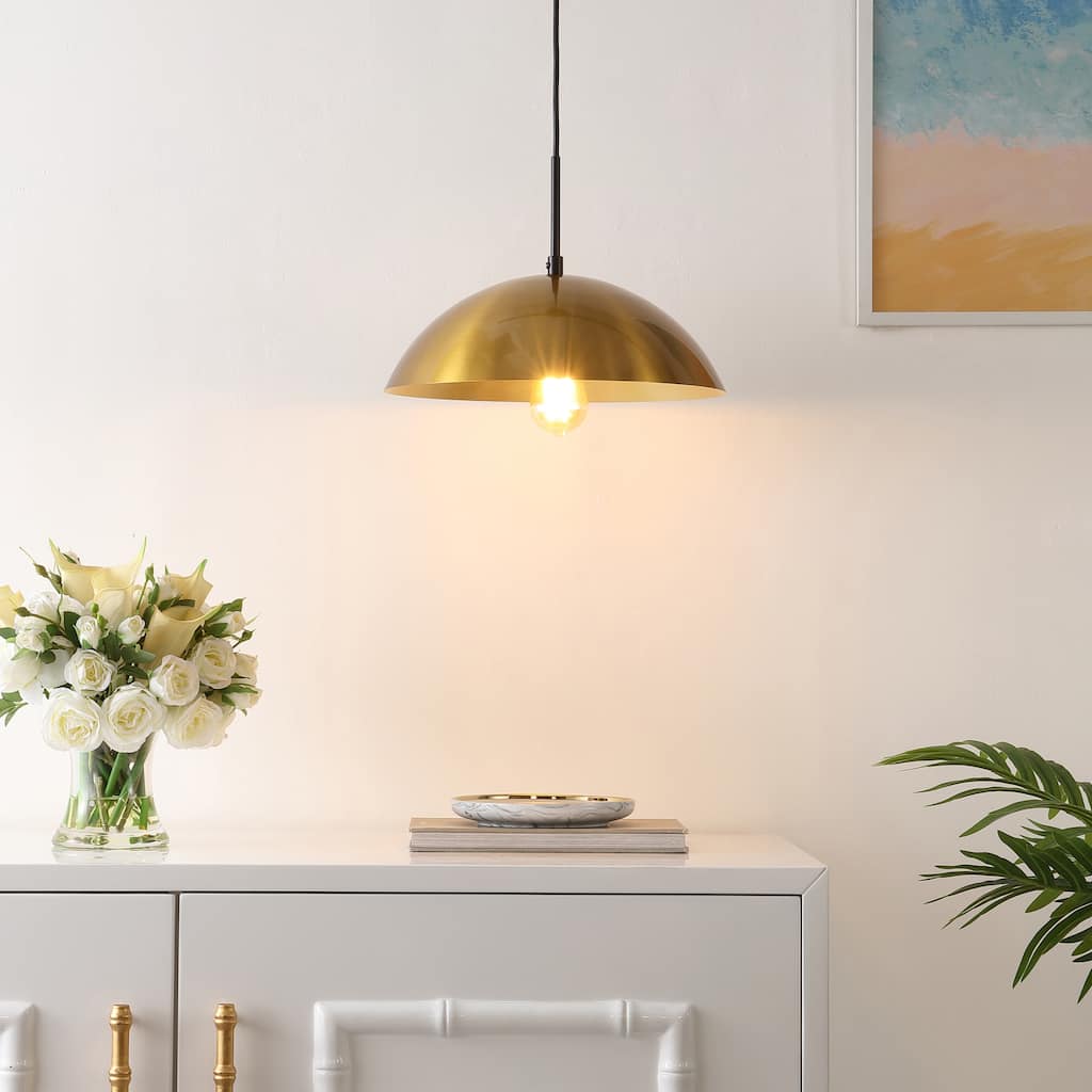 SAFAVIEH Ilselore 14-inch Pendant Light - 14 In. W x 14 In. D x 25873 In. H - Brass/Black - 14Wx14Dx70H