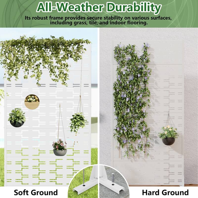 72" H×47"W Dovelina Black Outdoor Freestanding Metal Privacy Screen Decorative Garden Fence