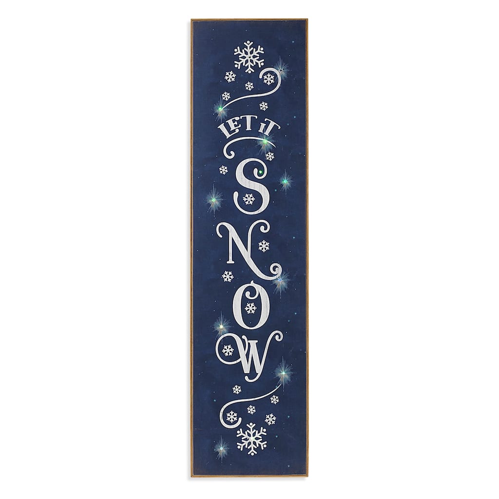 47.2 inch Battery Operated Lighted Wood Let it Snow Porch Sign - Blue - 0.99x11.82x47.25