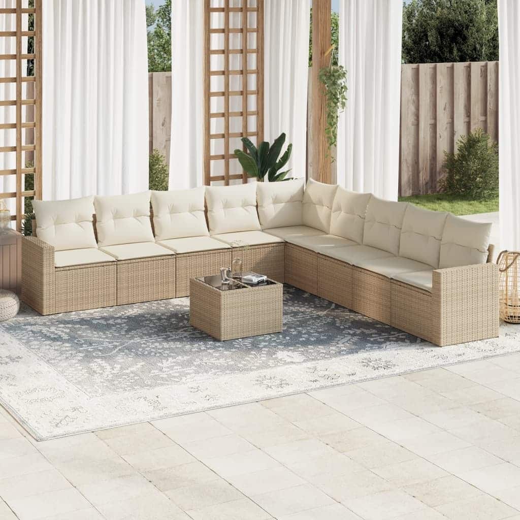 vidaXL Garden Sofa Set Beige PE rattan Large Adjustable Feet - 21.7 x 21.7 x 14.6