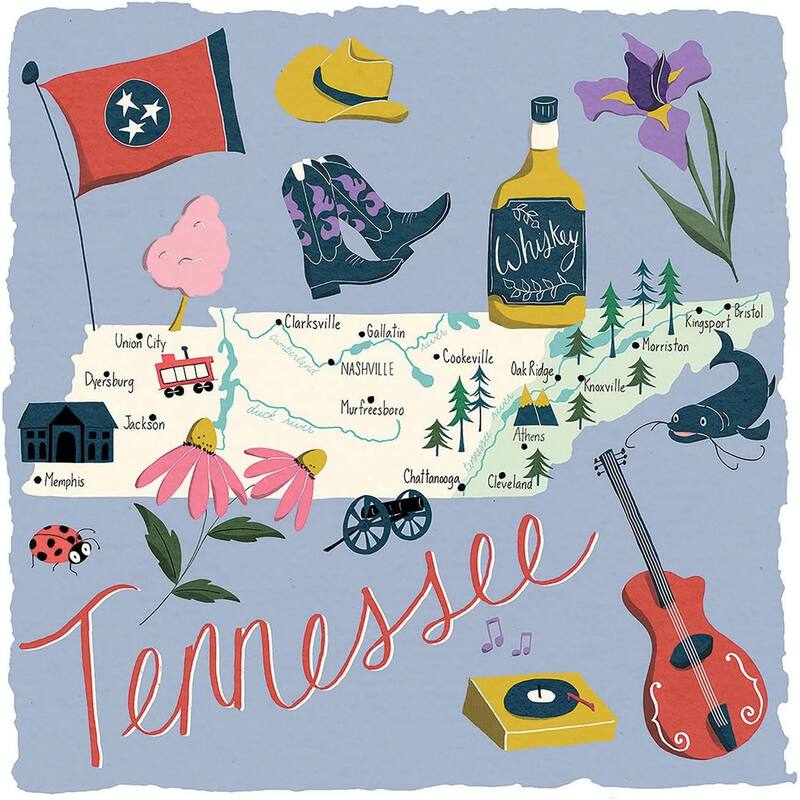Tennessee Home 4-Pack Absorbent Stone Coasters with Protective Cork Backing 4" Square Made in The USA Easily Wipes Clean - Multi