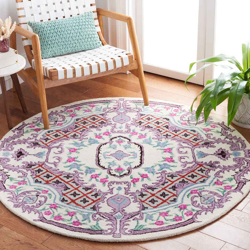 SAFAVIEH Handmade Bellagio Tatevik Oriental Medallion Wool Rug - 5' Round - Ivory