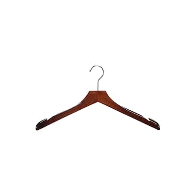 Walnut Wooden Dress/Gown Hanger Heavy Duty with Slant Notches and Countersunk Hook 17" x 1" Box of 12