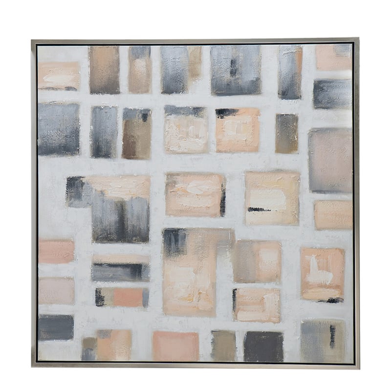 39 x 39 Framed Handpainted Wall Art, Cornerstone Square, Canvas, White Gray