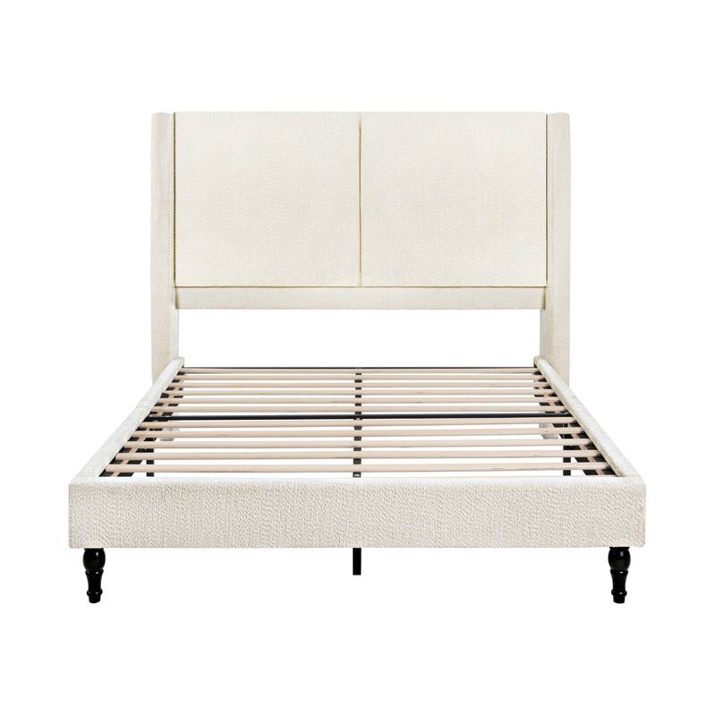 Queen Size Bed Frame with 55.5"High Back Upholstered Boucle Fabric Headboard