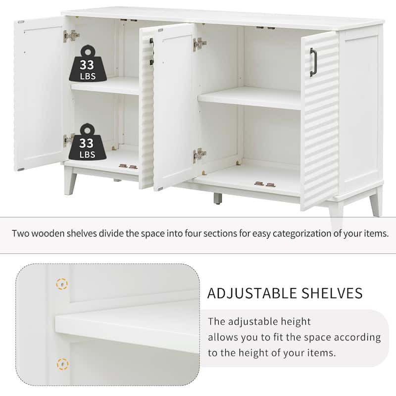 Sideboard with 4 Door Large Storage Buffet with Adjustable Shelves and Metal Handles for Kitchen