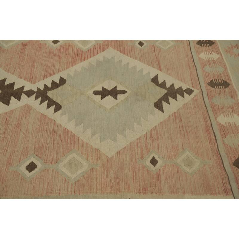 Hand Woven Oriental 100% Wool Carpet Southwestern Tribal Oranges & Rust Kilim Area Rug - 9' 8'' X 6' 6''